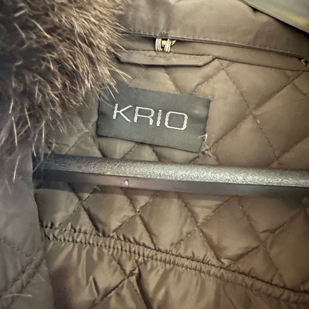 Krio Women's Brown Puffer Coat with Fur Hood - Picture 2 of 3